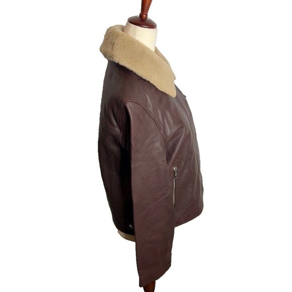 Madewell $625 Sherpa-Collar Asymmetric Zip-Front Jacket in Leather Size S NS382 - Picture 9 of 14